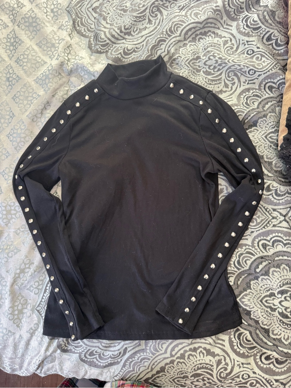 SHEIN Black Long Sleeve Top with Silver Stud Trim (L)